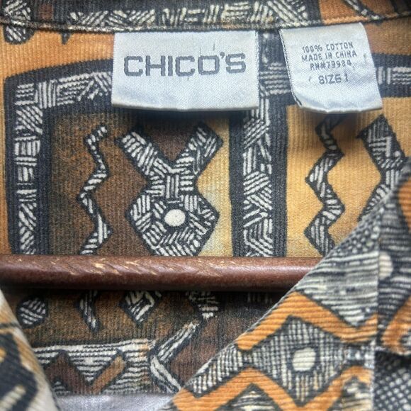 Y2K Chicos Jacket Womens Small Brown Rust Aztec Geometric Corduroy Buttons 90s - Picture 3 of 12